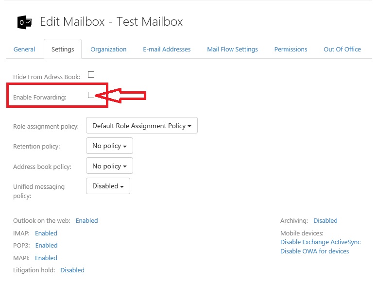 Office365 - Forwarding