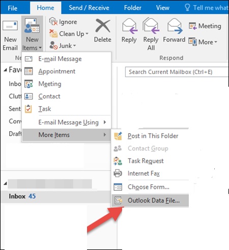 PST-file for outlook 2016